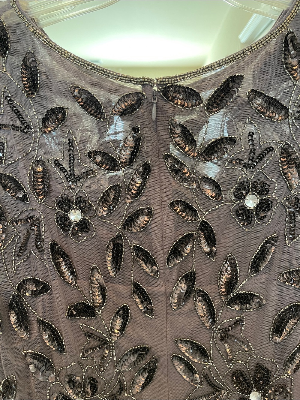 Adrianna Papell Dusty Mauve Beaded Tulle Maxi Dress - Picture 6 of 7